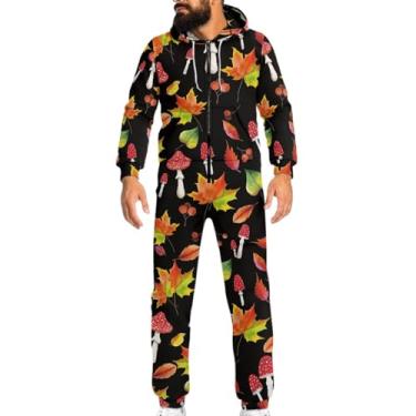 Imagem de Gzzxiailg Pijamas unissex para adultos novidade pijama de uma peça com bolsos macacão de manga comprida macacão para casa P-4GG, Cogumelo, bordo, preto, G