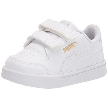 Imagem de PUMA Tênis infantil unissex Shuffle Hook and Loop, Puma branco-puma branco-cinza, Violet-puma Team Gold, 1.5 Little Kid