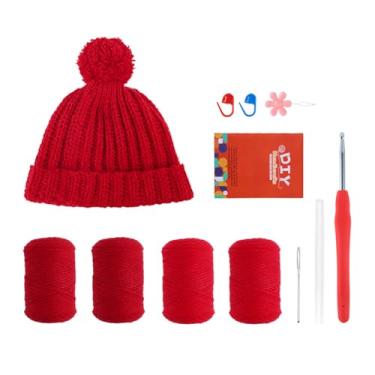 Imagem de Kits de crochê para iniciantes kits de tricô de chapéu faça você mesmo, incluindo agulhas de crochê fio passador de tricô marcador agulha inverno atividades ao ar livre