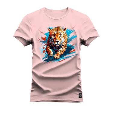 Imagem de Camiseta Plus Size Casual Malha Confortável Estampada Onça Esperta Rosa G1