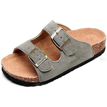 Imagem de Mulheres Slide Cork Sandal Flat Ajustável Strap Buckle Slip on Casual Open Toe Shoes Suede Summer