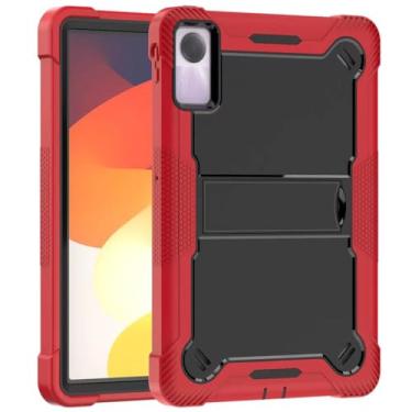 Imagem de Capa à prova de choque para Xiaomi Pad 6 11 polegadas, 3 camadas, capa protetora de corpo inteiro resistente com suporte para Huawei Xiaomi Pad 6 11 polegadas, vermelha