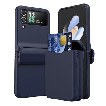 Imagem de HAZARA Capa ultrafina para Samsung Galaxy Z Flip 5, capa de dobradiça automática com compartimento para cartão, capa de telefone de proteção total, azul