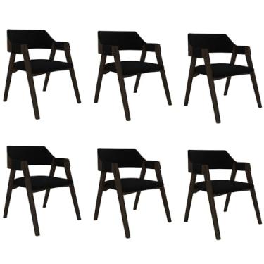 Imagem de Kit 6 Cadeiras Sala de Jantar e Jogos Carteados Madeira Maciça Poker Veludo Preto/Capuccino G42 - Gran Belo