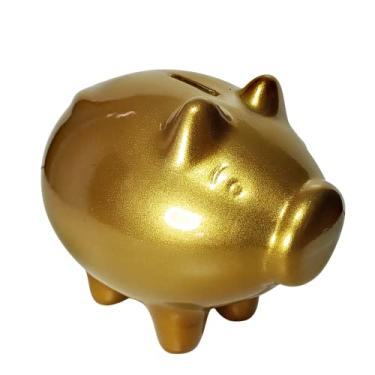 Imagem de Genérico, Cofre Porquinho Porco para guardar moedas Cerâmica Poupança Dourado