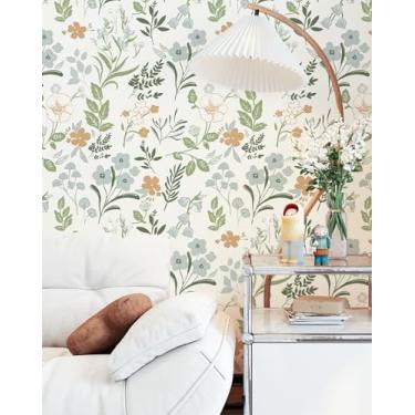 Imagem de MelunMer Papel de parede floral para tirar e colar papel de parede boho folha de contato para gavetas armários autoadesivo papel de parede removível para quarto banheiro impermeável verde botânico 43