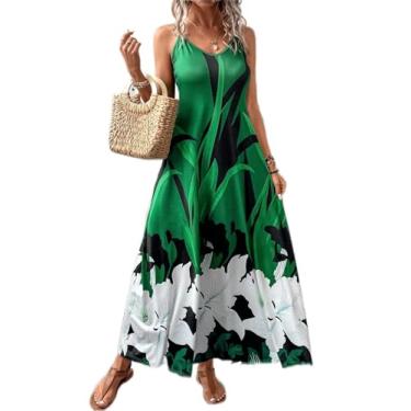 Imagem de Camisa Feminina Floral Print Cami Dress (Color : Green, Size : M)