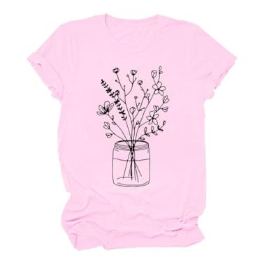 Imagem de Blusas femininas de verão grandes de manga curta com estampas para sair, blusas modernas de algodão, camisas soltas, túnica de festa, rosa, G