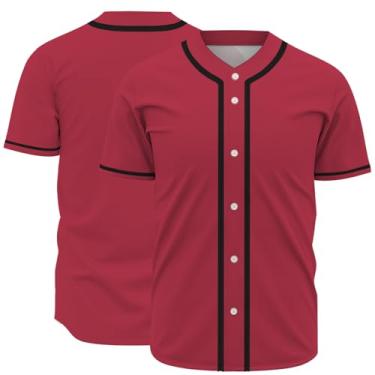 Imagem de SYMUCHAT Camisa de beisebol em branco preta branca vermelha azul lisa DIY camiseta de beisebol para homens mulheres jovens, Vermelho, P