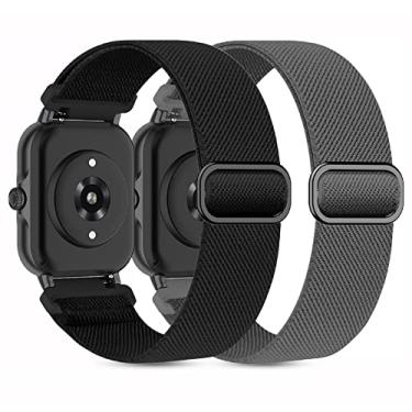 Imagem de Kollody Pacote com 2 pulseiras de relógio de nylon elástico compatíveis com Amazfit Active 2/Active, pulseiras de substituição elásticas macias de 20 mm para Amazfit Bip 3 Pro/3/U Pro/GTR mini/GTS 4/3