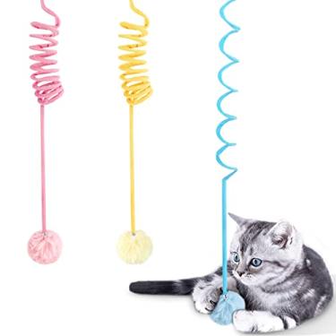 Imagem de Brinquedos de mola para gatos WONOWPA Mola elástica para pendurar sozinha com sino, 3 unidades, brinquedos interativos de pelúcia macia para gatos em ambientes internos que perseguem e brincam