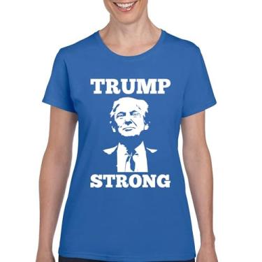 Imagem de Camiseta feminina Trump Strong 2024 Donald My President 45 47 MAGA First Make America Great Again Republican FJB, Azul, M