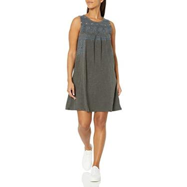 Imagem de Lucky Brand Minivestido feminino de malha bordado sem mangas, Corvo, P