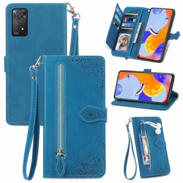 Imagem de Furiet Capa carteira compatível com Xiaomi Redmi Note 11 Pro 4G/5G com alça de pulso de couro flip porta-cartão com suporte fólio bolsa de crédito para celular Redme Note11 11E 11Pro feminino azul