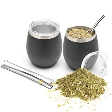Imagem de BALIBETOV Conjunto Modern Mate Cup and Bombilla (copo de erva mate) - O conjunto de erva mate inclui xícara de chá mate de aço inoxidável 18/8 de parede dupla, dois Bombilla Mate (palha) e uma escova
