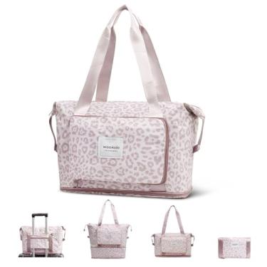 Imagem de WOOMADA Bolsa esportiva de viagem dobrável, bolsa de fim de semana para mulheres, sacola com espaço expansível, bolsas de transporte para aviões, Oncinha preto