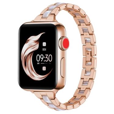 Imagem de Juntan Pulseira de relógio de resina com aço inoxidável para Apple Wach, pulseira elegante para mulheres e homens (42 mm/44 mm/45 mm/49 mm, aço ouro rosa + resina branca)