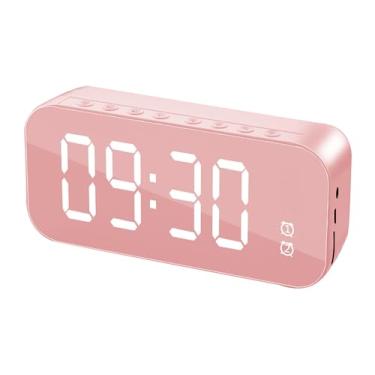 Imagem de Alto-falante Despertador, Display de Espelho de Grande Volume Recarregável Relógio Digital Portátil Alto-falante Sem Fio Com para Viagens, Ao Ar Livre (Rosa)