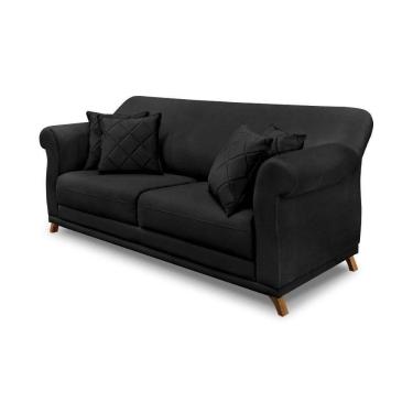 Imagem de Sofá 2 Lugares Pé De Madeira Julieta 160 Cm Veludo S04 - D`rossi Cor Preto
