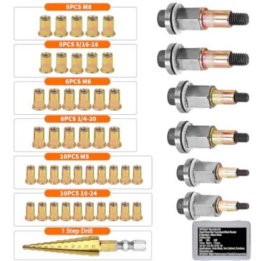 Imagem de Ferramenta de porca de rebite manual M6 Nutsert 6 peças mandris e 42 peças porcas M8 rebitador kit de ferramentas manual M5 rebitador cego rebitador rebitador rebitador 10-24 1/4-20 5/16-18
