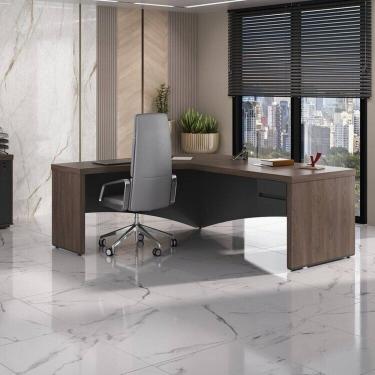 Imagem de Kit 2 Peças Mesa em Tamburato para Escritório Diretor em L Le e Gaveteiro Suspenso Organizador Charuto/Preto