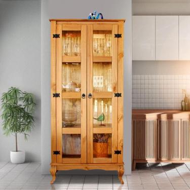 Imagem de Cristaleira 2 Portas Rústica Madeira Maciça Marrom Claro D113VL Denk