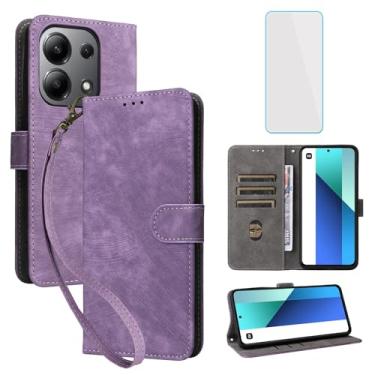 Imagem de IUQXU Capa carteira para Xiaomi Redmi Note 13 4G LTE com protetor de tela [bloqueio RFID] capa de couro com suporte para cartão capa de celular para Redmi Note13 4G roxa