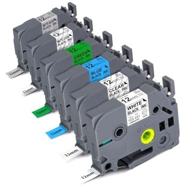 Imagem de Pacote com 6, compatível com fita adesiva Brother TZ-231 12 mm 0,47 laminada branca para substituição de fita adesiva Brother P Touch TZe-231 para refil de máquina Brother P-Touch PTD210 PTH110 PTD220