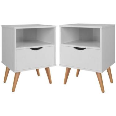 Imagem de Conjunto 2 Mesa De Cabeceira Milão Estilo Retrô Pés Em Madeira Maciça 