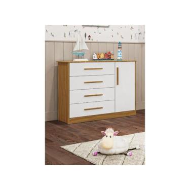 Imagem de Cômoda Bebê Charlo Moveis Peroba MDF com 04 gavetas 01 porta, Branco A