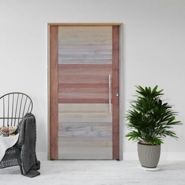 Imagem de Kit Porta de Madeira Pivotante 210x102cm Batente 14cm Fechadura 803 Ro