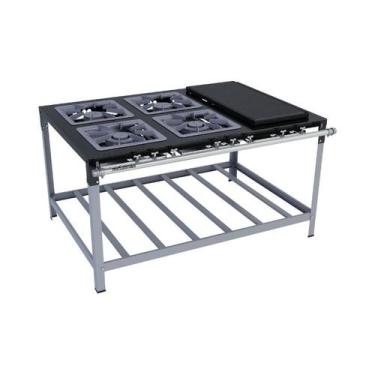 Imagem de Fogão Industrial 4bocas 40X40 com Chapa Luxo Metalmaq, Gás de Botijão 