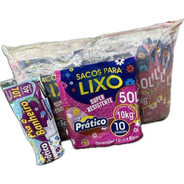 Imagem de Kit c/ 12 saco de lixo 50 litros preto prático pct/ 10 unid - E A COST