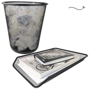 Imagem de Kit Escritório Lixeira Bandeja Organizadora De Papel Preto - Markys St