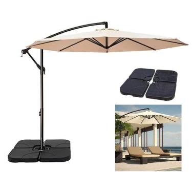 Imagem de Ombrelone Lateral Suspenso 3m Kauai Bege com Base 60L Quadrada Jardim 