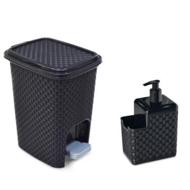 Imagem de Kit Porta Detergente e Esponja C/ Bico Dosador e Lixeira 7L - Arqplast