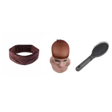 Imagem de Kit Wig Cap + Escova + Faixa Hair Grip Para Peruca Front - C e c shop