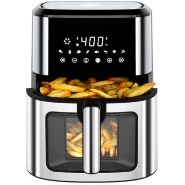 Imagem de Kitchen Elite Air Fryer de aço inoxidável com grande capacidade GG de 8,5 QT, fritadeira inteligente de 20 cm em 1, cozimento sem óleo, controles de temperatura de 204 °C, acabamento rápido para