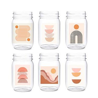 Imagem de TOSSWARE POP 473 ml Mason Desert Vibes Series, conjunto de 6, qualidade premium, reciclável, inquebrável e cristalino frascos de vidro impressos em plástico