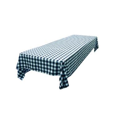 Imagem de LA Linen Toalha de mesa retangular xadrez xadrez de poliéster, branca/azul-marinho, 152 x 213 cm