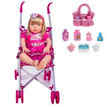 Imagem de Bebe Reborn Baby Kiss Pano Menina 912 + Carrinho e Bolsinha - Sid Nyl