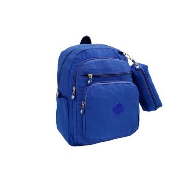 Imagem de Mochila feminina  de costas com estojo vários bolsos - Yida, Azul, P