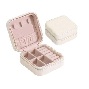 Imagem de Porta Jóias Caixa Viagem Estojo Maleta de Couro com Zíper - Ami, Branc