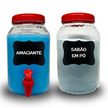 Imagem de Kit Para Lavanderia, Pote para Sabão em Pó E Amaciante 3 Litros + lous