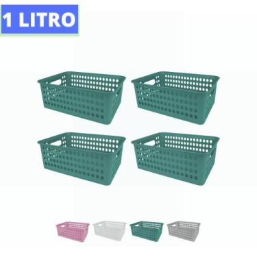 Imagem de Kit 4 Cestos Organizador Gaveta Armário Trama Rattan P 19x7 - Fermopla