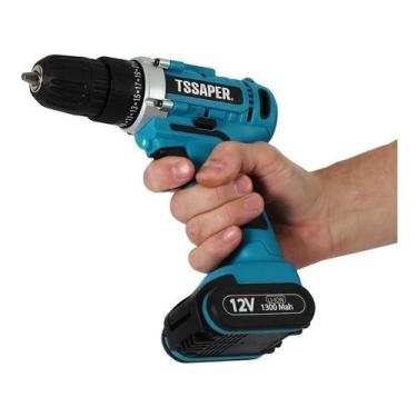 Imagem de Parafusadeira Furadeira Elétrica 3/8 Bateria 12v Bivolt Tssaper