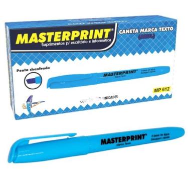 Imagem de Caixa com 12 Caneta Marca Texto Azul Masterprint, Azul