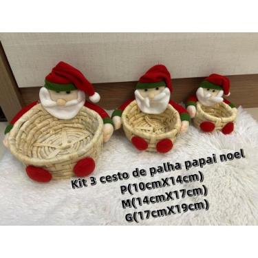 Imagem de Cesto de Palha Papai Noel - Decoração de Natal - princesa, kit 3(P,M,G