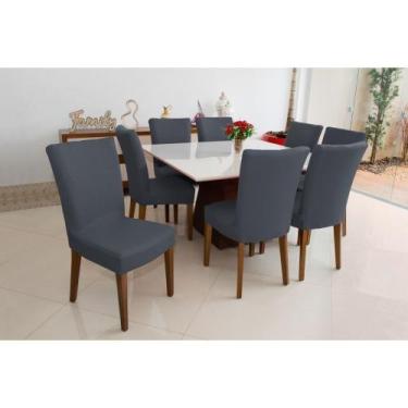 Imagem de Kit 4 Capas de Cadeira Decorativas em Malha Cinza Chumbo - Doce Lar En