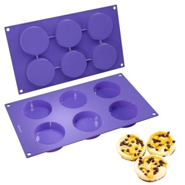 Imagem de Bakerpan Formas de silicone para muffins antiaderentes, mini formas de torta, forma de torta de whoopie, moldes de biscoito, moldes de ovo - 5,5 cm - conjunto de 2